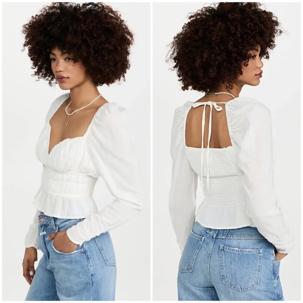 💕FREE PEOPLE💕 Chloe Top Cotton Sweetheart Neckline ~ White Medium  NWOT